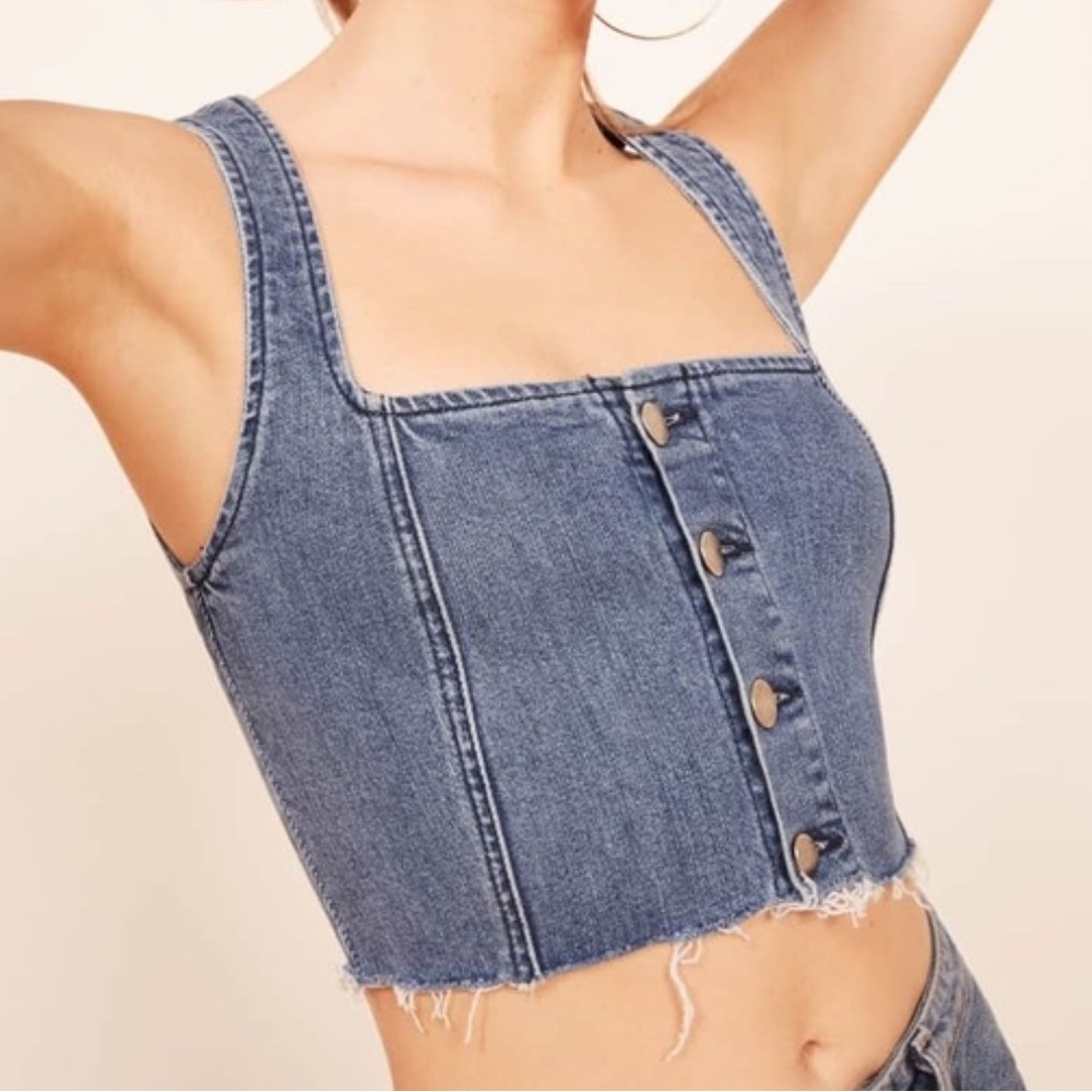 Reformation denim crop top size 8